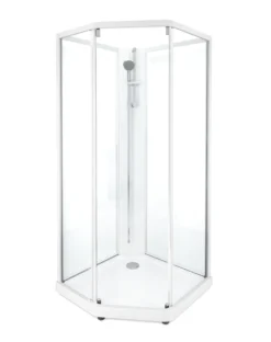 Showerama 10-5 classic femkantet brusekabine, 100x100 cm, hvid/klart glas