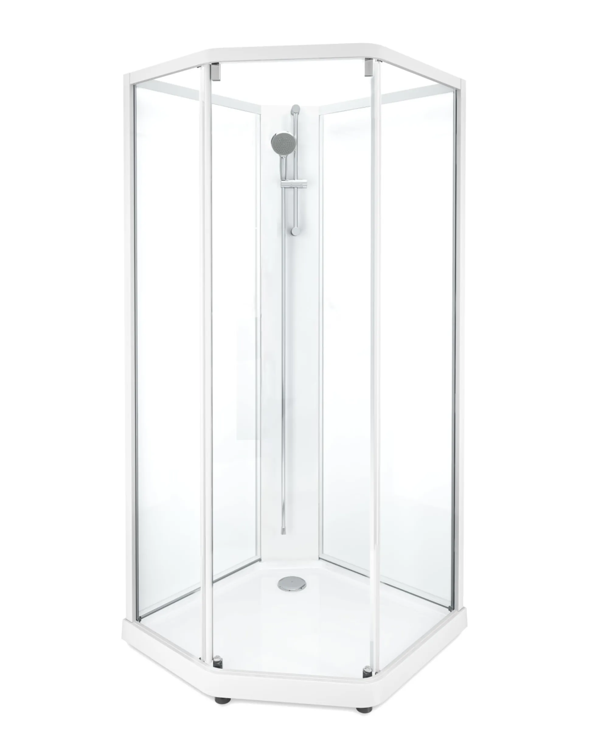 Showerama 10-5 classic femkantet brusekabine, 100x100 cm, hvid/klart glas