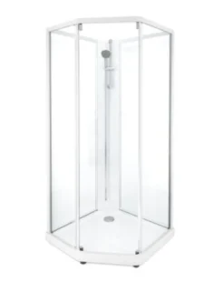 Showerama 10-5 classic femkantet brusekabine, 100x100 cm, hvid/klart glas
