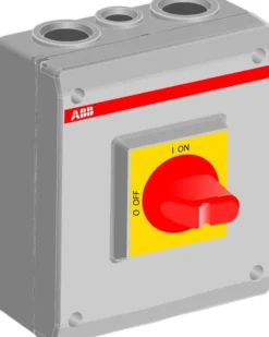 Sikkerhedsafbryder AC23, 45A, 3 polet med hjælpekontakt EMC, rød og gul greb, metrisk gevind - ABB OTE36A3M