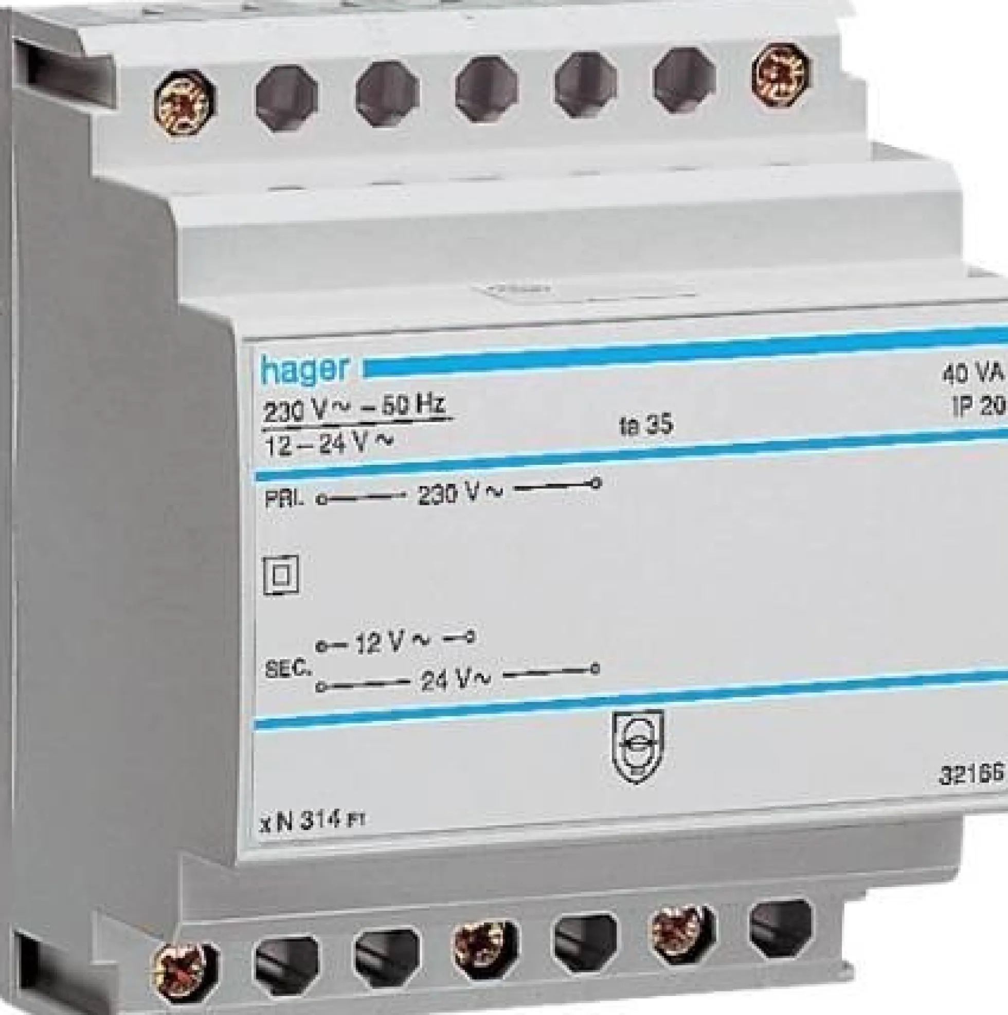 Sikkerhedstransformer, 60VA, 1224V, DIN-skinne, ST315 – Hager