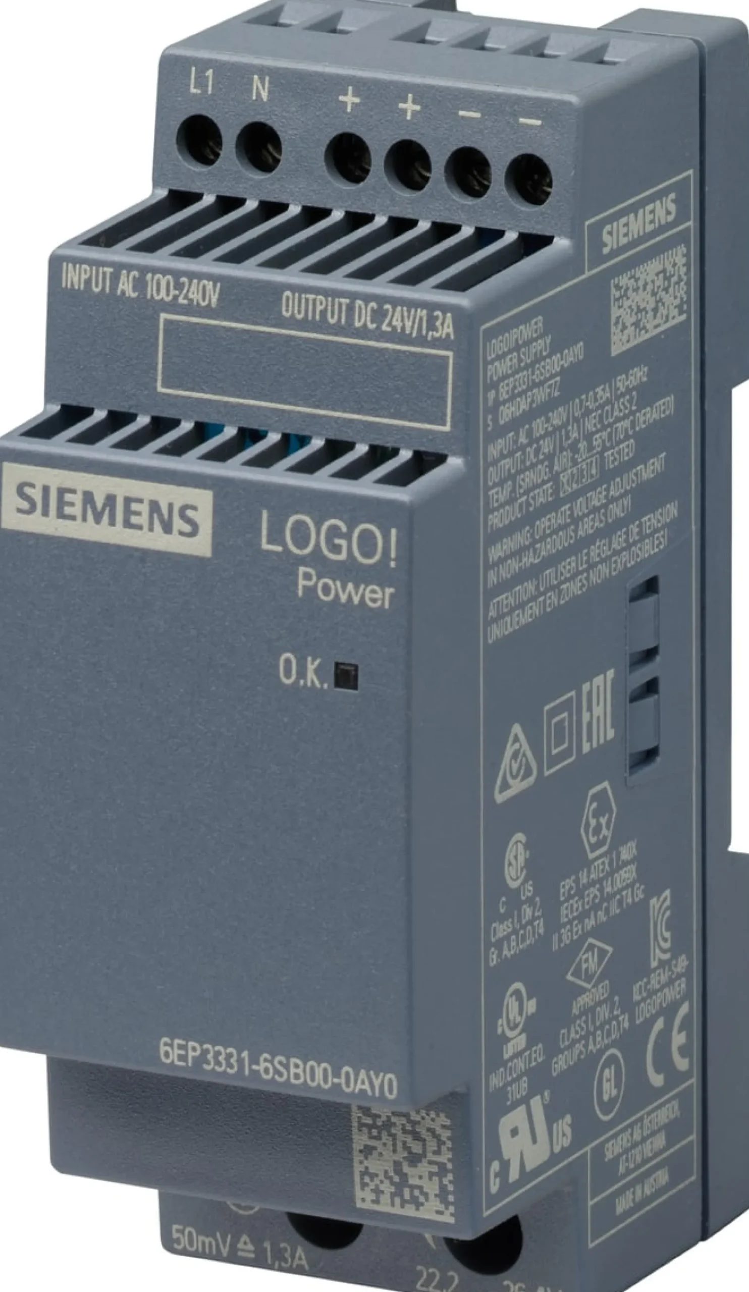 SIPLUS LOGO! Power, 24V, 1,3A, for medial stress -40...+70°C, startup ved -25°C, based-on 6EP3331-6SB00-0A - Siemens