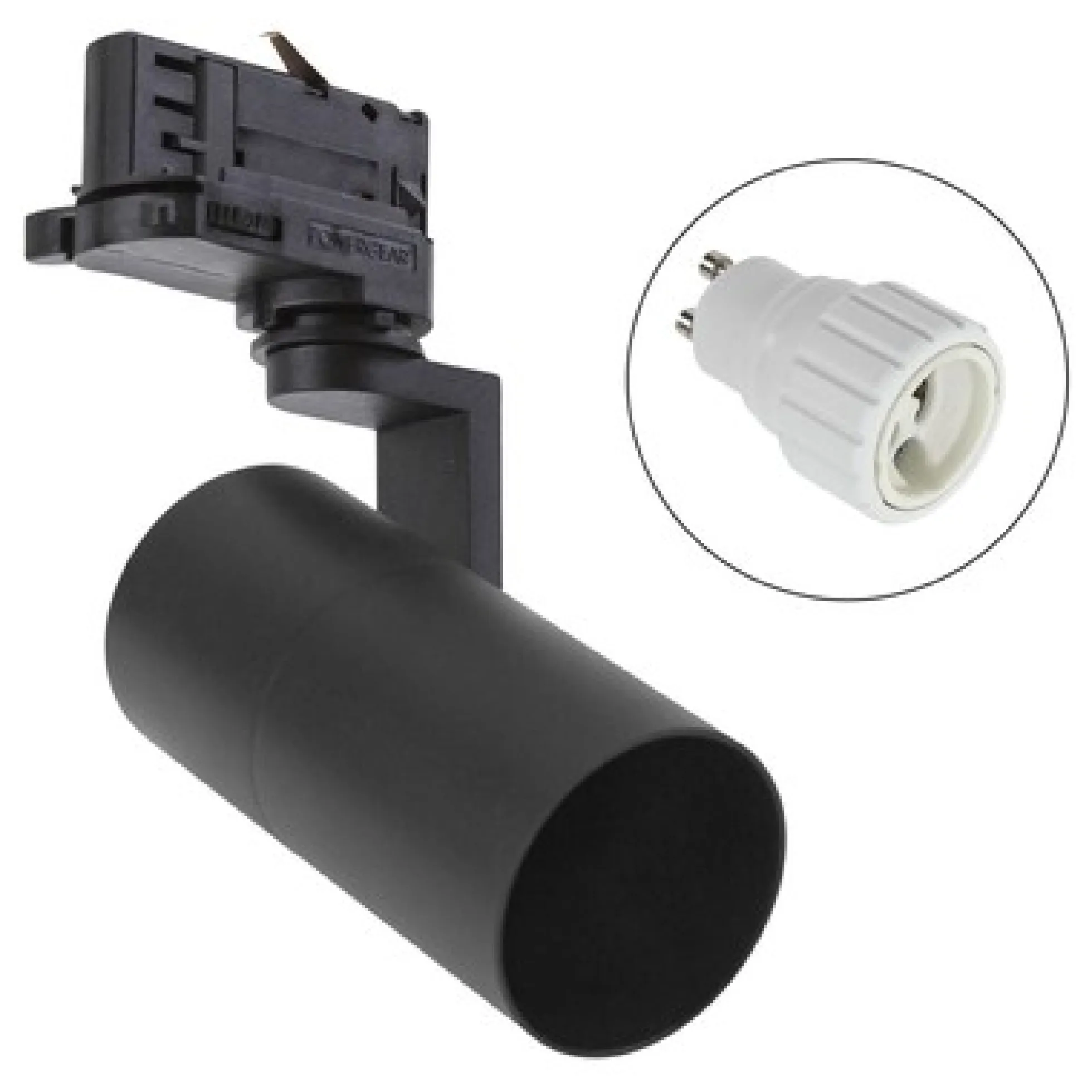 Skinnespot med GU10 fatning, 230V, Aluminium, Højde 172mm, Dybde 121mm, Diameter 56mm, IP20