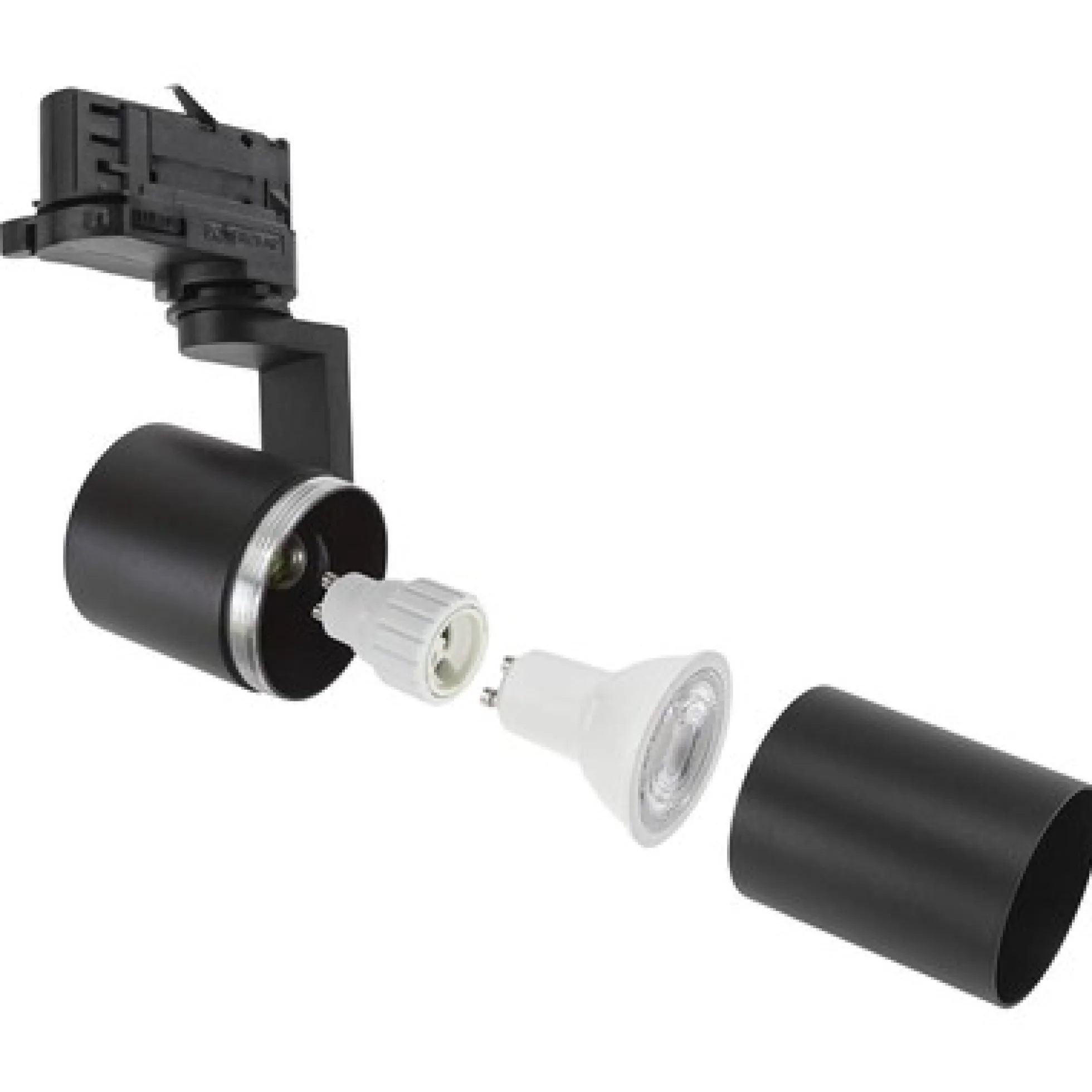 Skinnespot med GU10 fatning, 230V, Aluminium, Højde 172mm, Dybde 121mm, Diameter 56mm, IP20