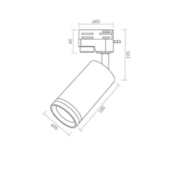 Skot skinnespot med GU10 fatning, 1-faset, 230V, IP20 - 1F2W