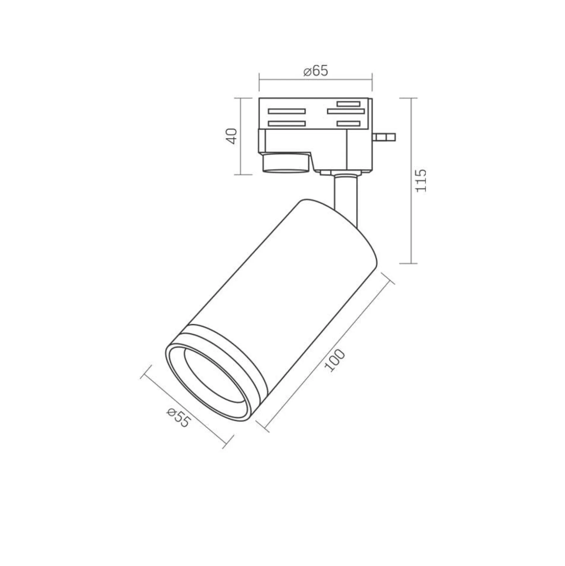 Skot skinnespot med GU10 fatning, 1-faset, 230V, IP20 - 1F2W