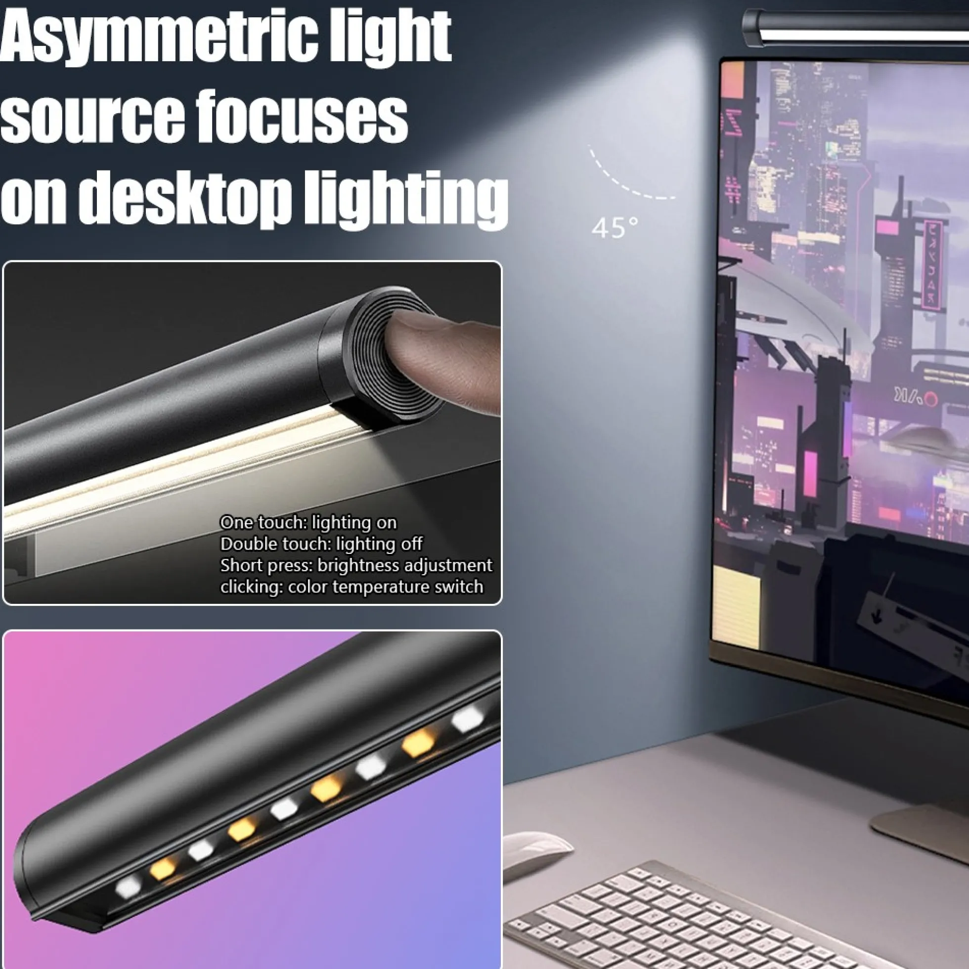 Skærmlys lampe, 44 cm, 18W, USB, touch styring