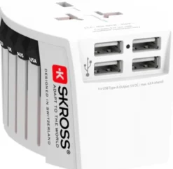SKROSS MUV USB 4xA, 2-polet rejseadapter med 4x USB-A porte