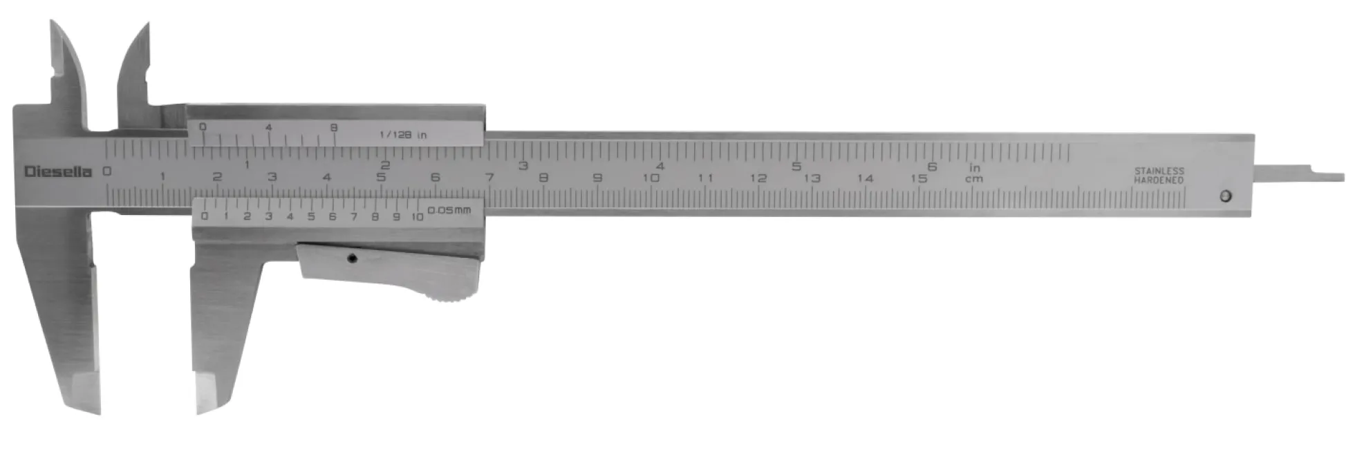 Skydelære med klemlås, 0-150 x 0,05 mm, 40 mm kæber - Diesella
