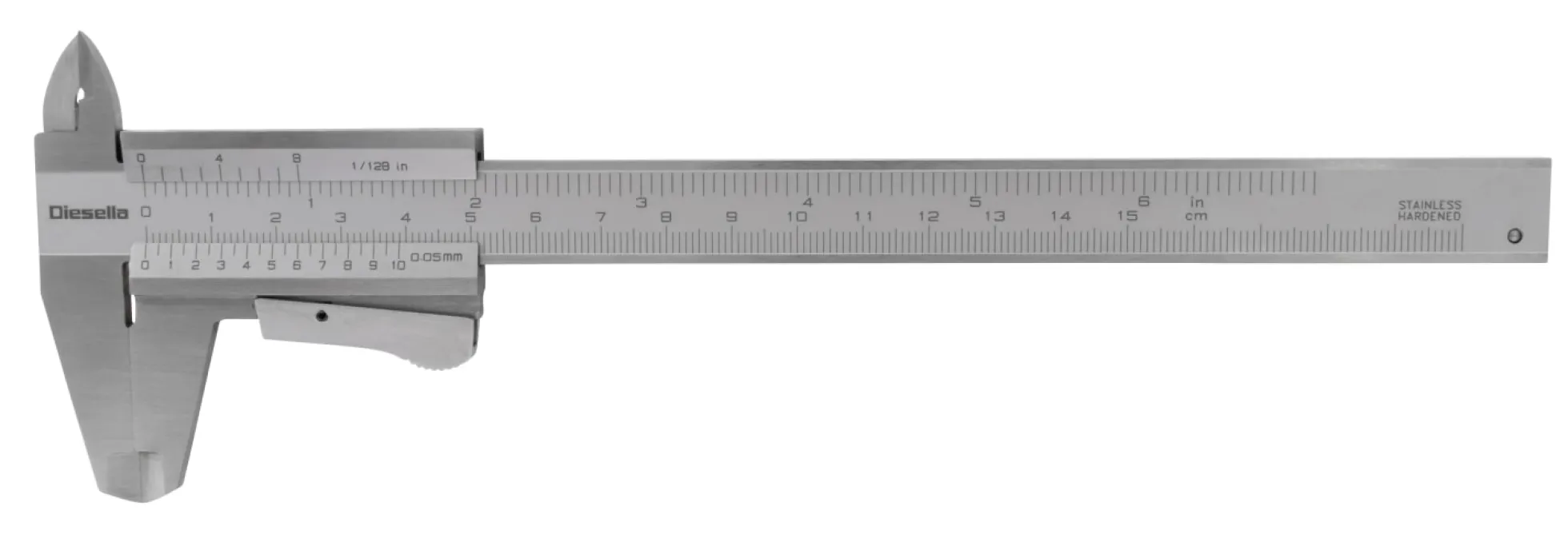 Skydelære med klemlås, 0-150 x 0,05 mm, 40 mm kæber - Diesella