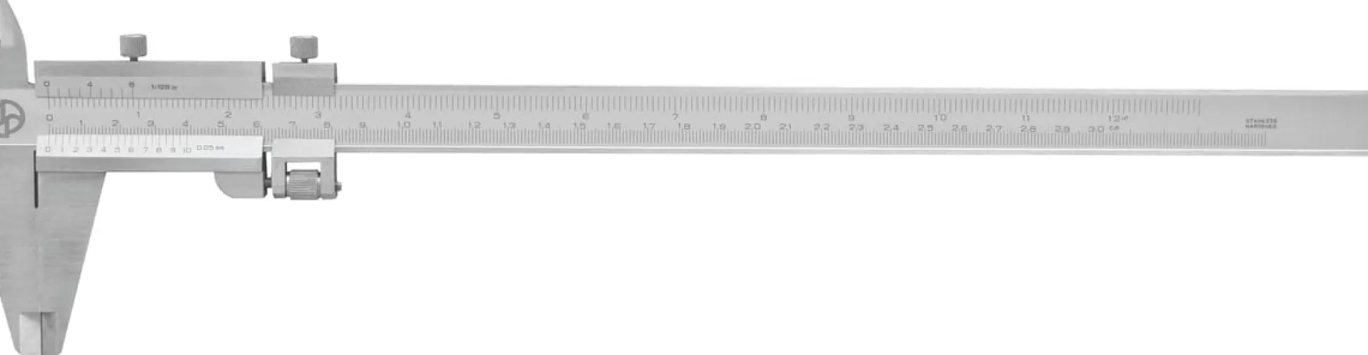 Skydelære med skruelås, 0-300 x 0,05 mm, med finjustering og kæbelængde 60 mm - Diesella