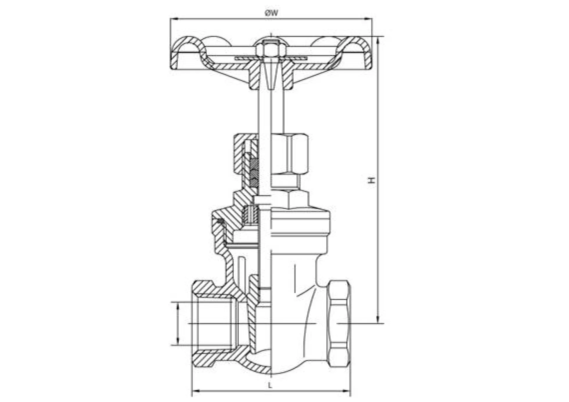 Skydeventil muffe/muffe 316/316/PTFE, byggelængde 85 mm