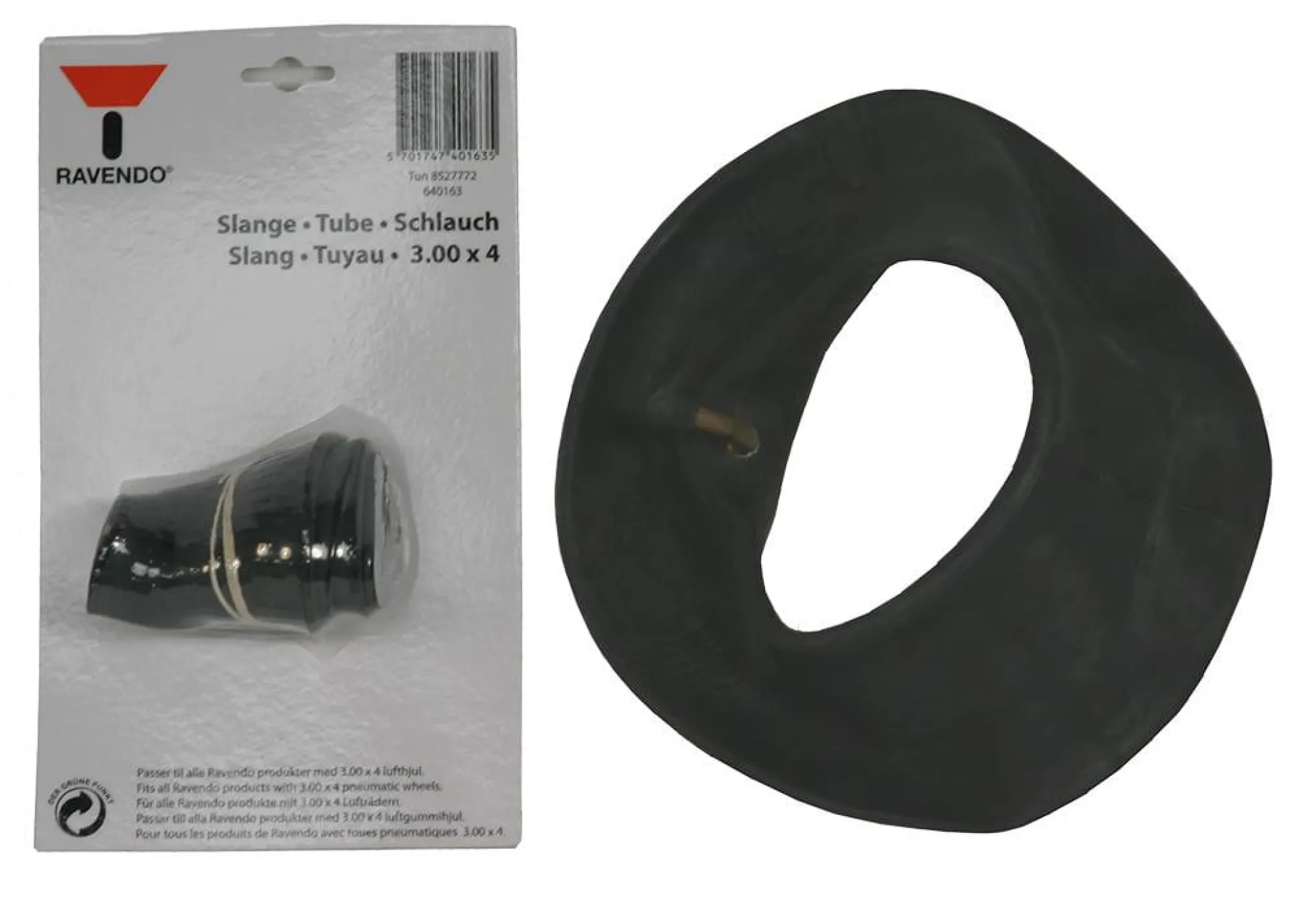 Slange 3.00 x 4, sort, gummi - til sækkevogne