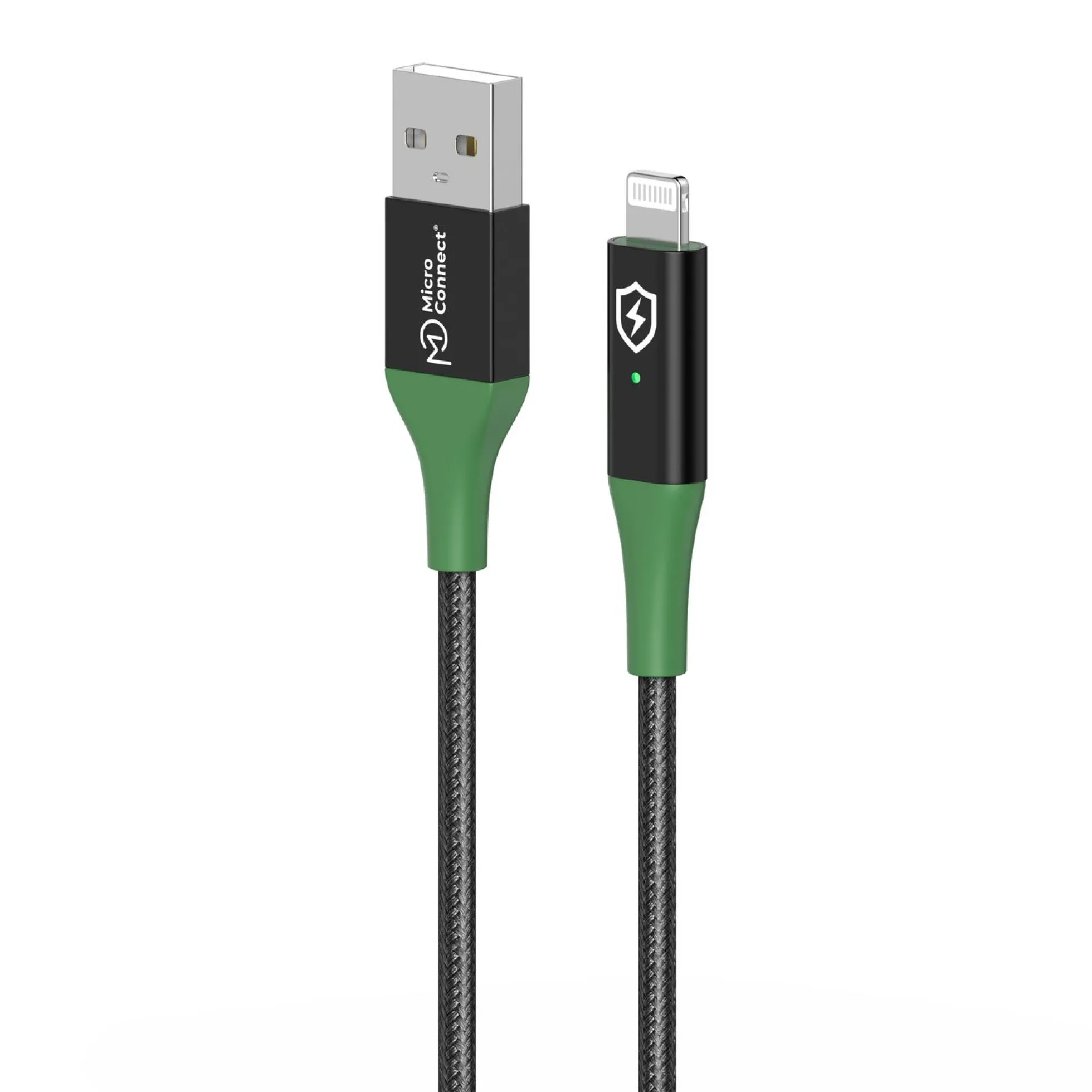 Smart Charge, MFI USB-A til Lightning kabel, sort/grøn - MicroConnect