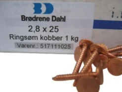 Søm ringede, 2,8x25 mm, kobber, 600 stk. pr. pakke