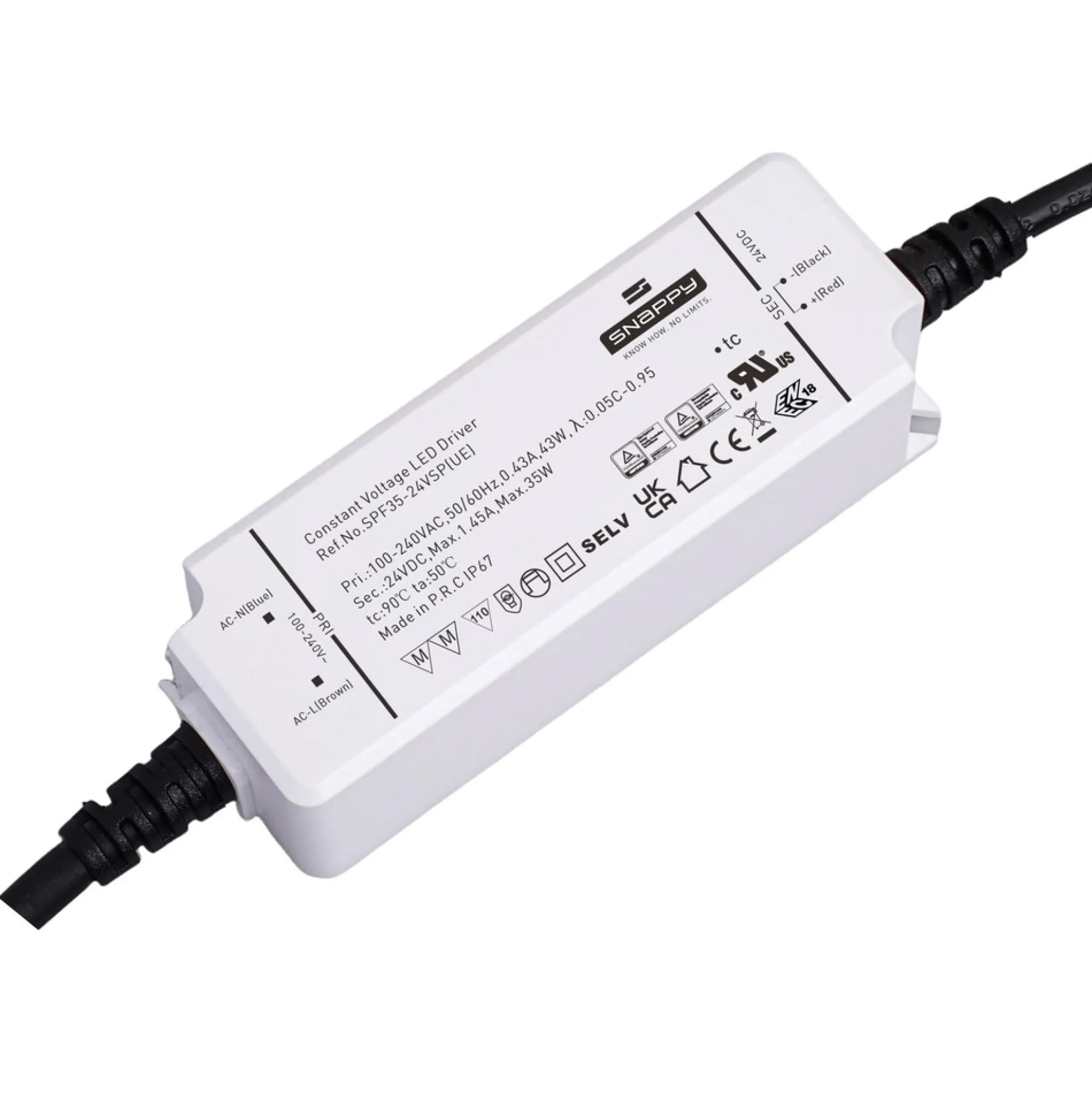 Snappy strømforsyning, 35W, 12V DC, 2.91A, IP67