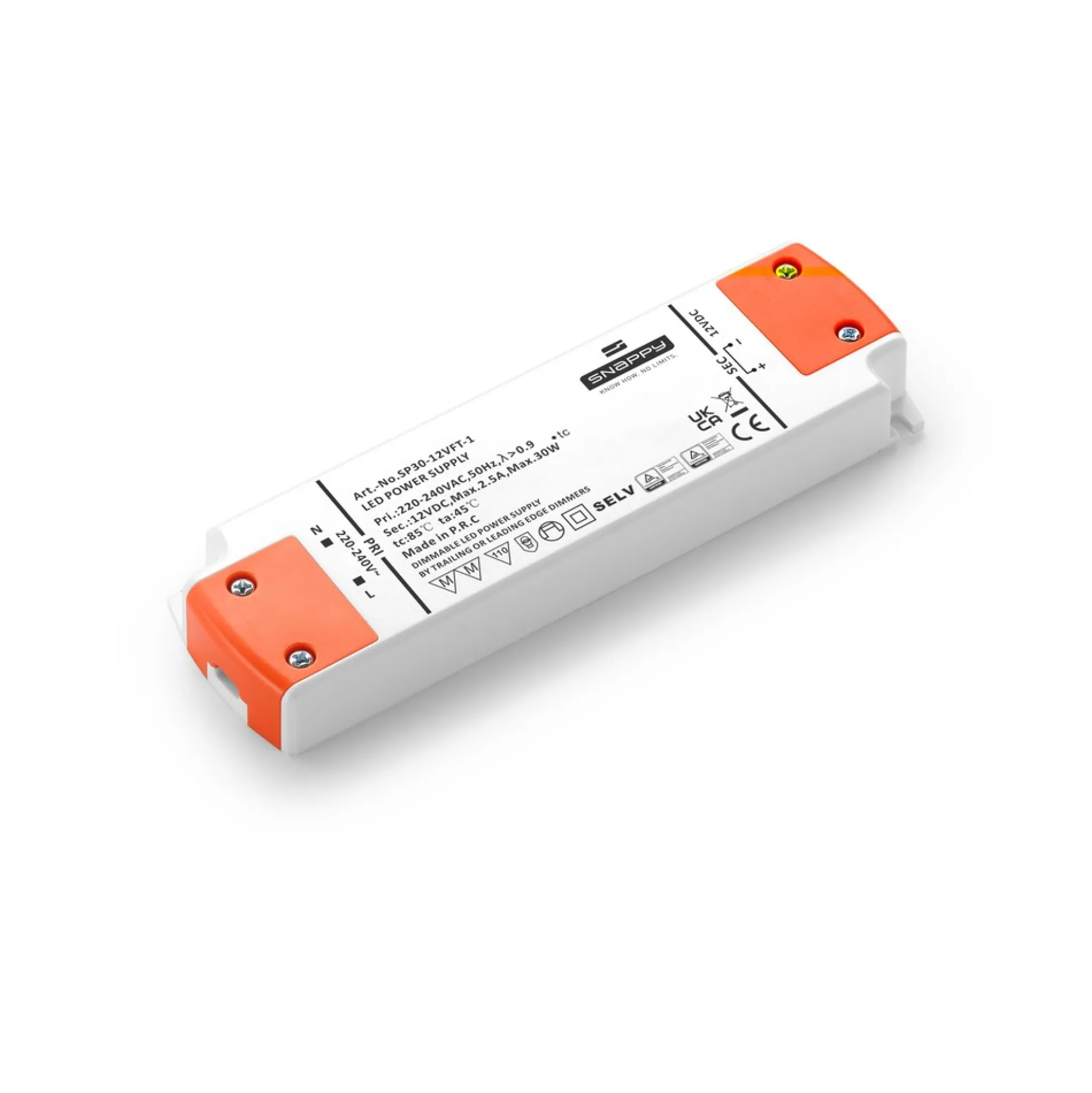 Snappy strømforsyning, 30W, 12V DC, dæmpbar, IP20
