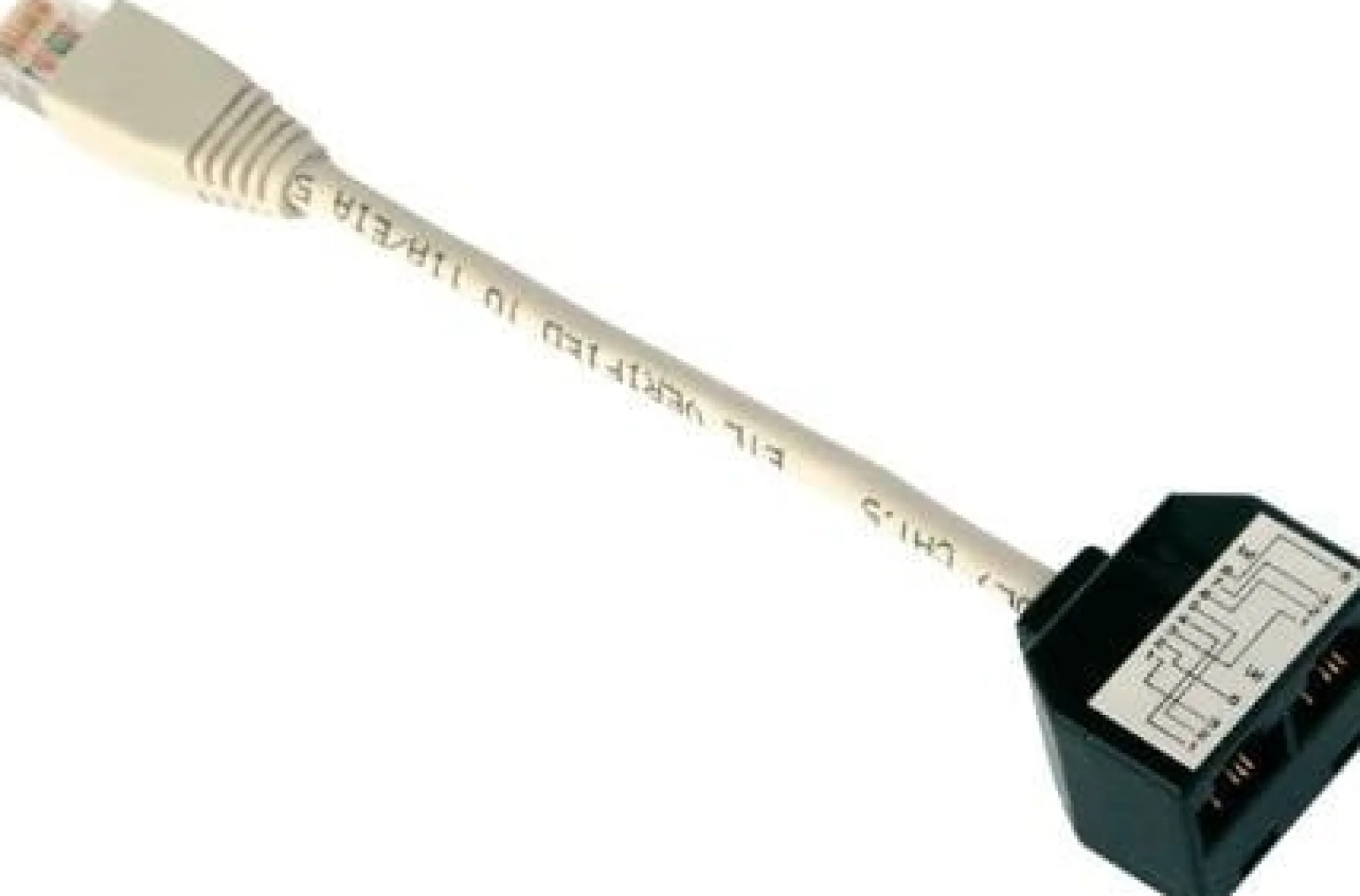 Splitter for telefon og 100Mbits/s netværksforbindelse i samme datakabel, RJ45 (8P8C) han til 2 x RJ45 (8PC4) hun - Sort