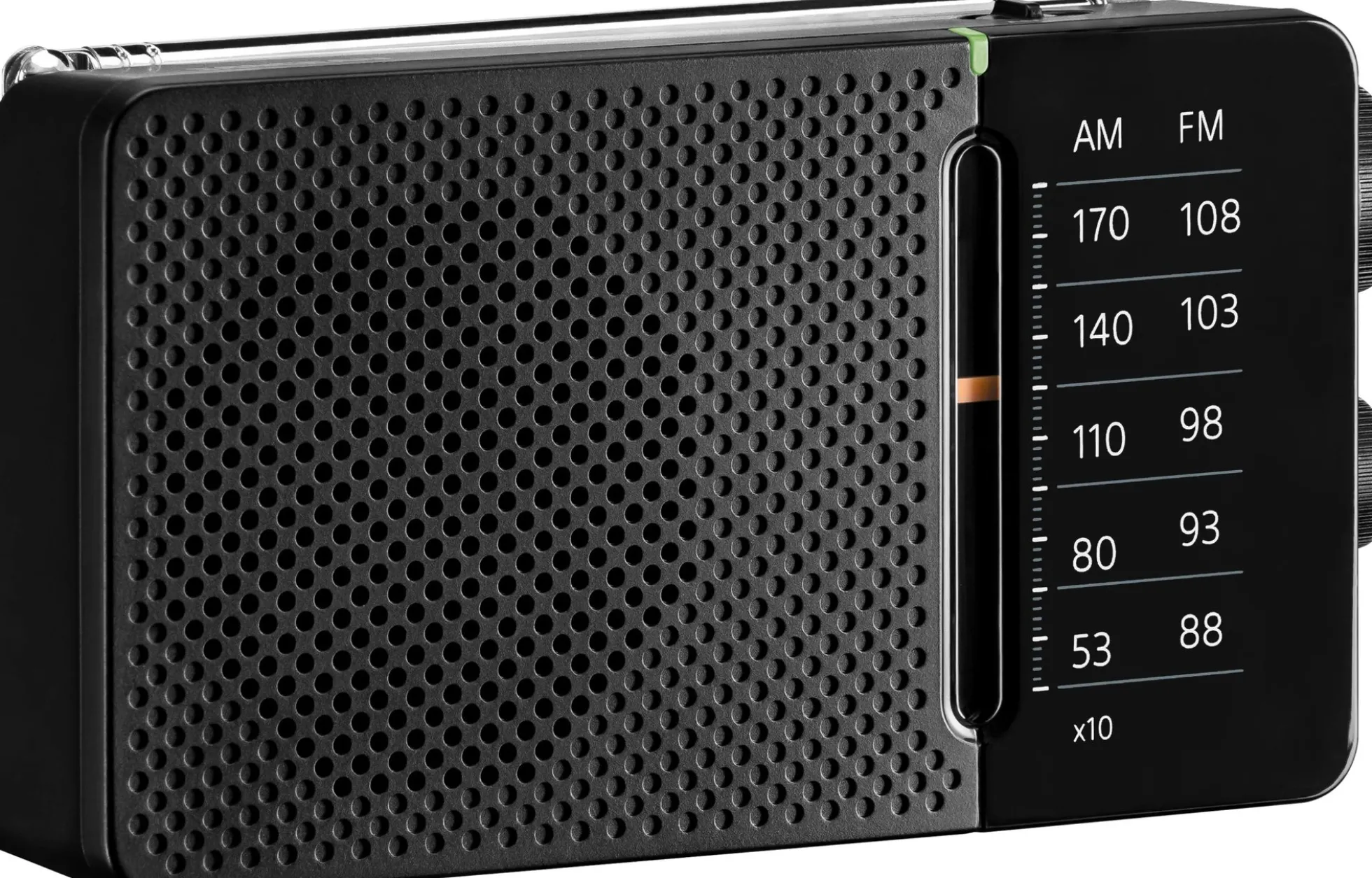 SR-36, sort, AM/FM analog lommeradio, med indbygget højttaler