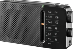 SR-36, sort, AM/FM analog lommeradio, med indbygget højttaler