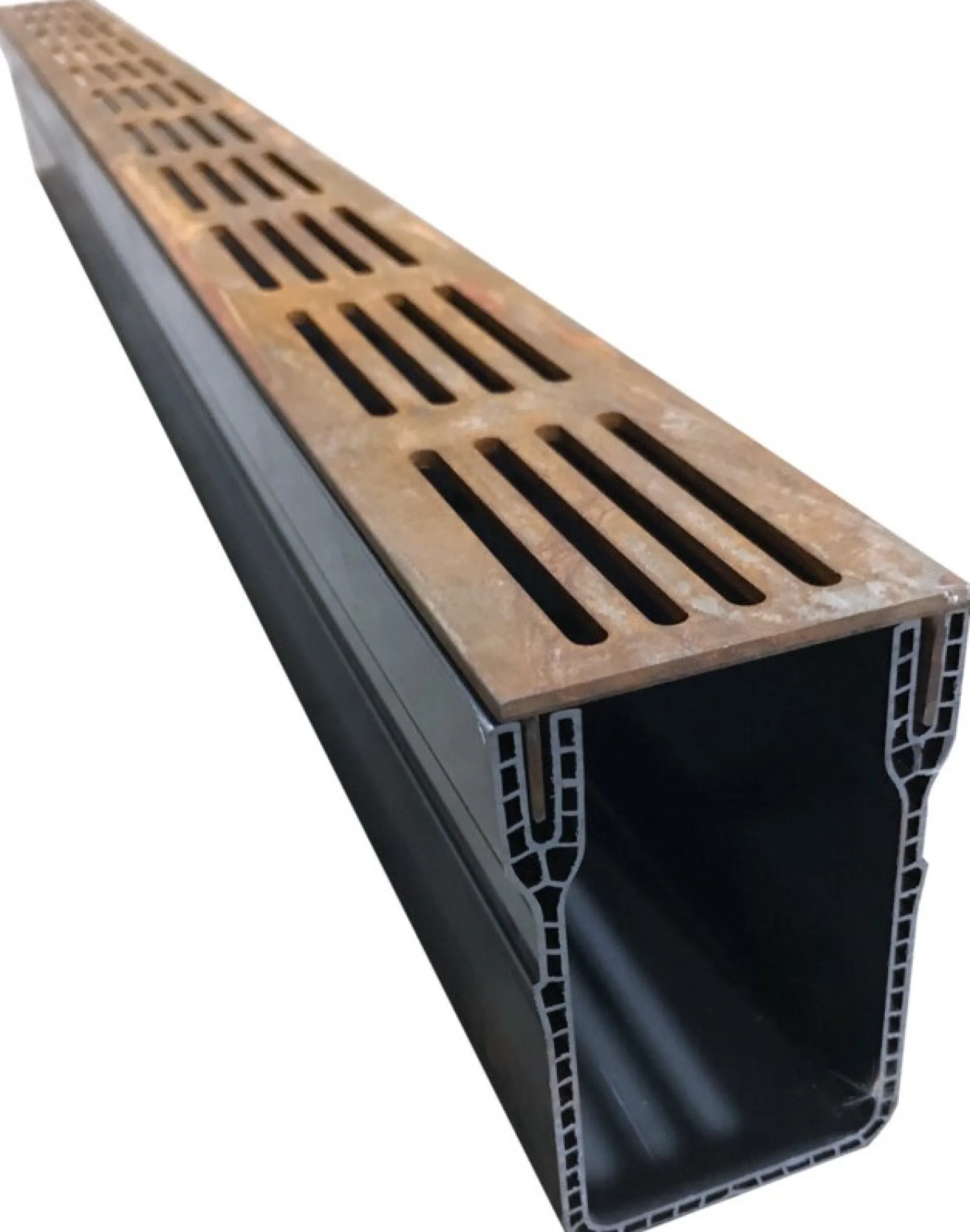 Star Drain afløbsrende, 65 mm x 103 mm, 1 meter, PVC med cortenstål rist, A15