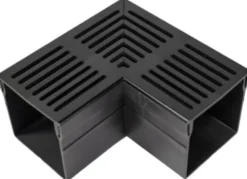 Star Drain hjørne, 100 x 103 mm, PVC med sort aluminiumsrist