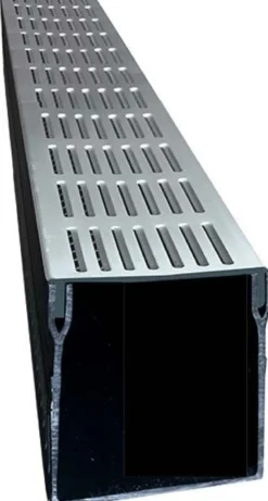 Star Drain PVC-rende med grå aluminiumsrist, 100 x 103 x 1000 mm