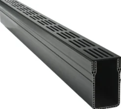 Star Drain PVC-rende med sort aluminiumsrist, 65 x 103 x 1000 mm