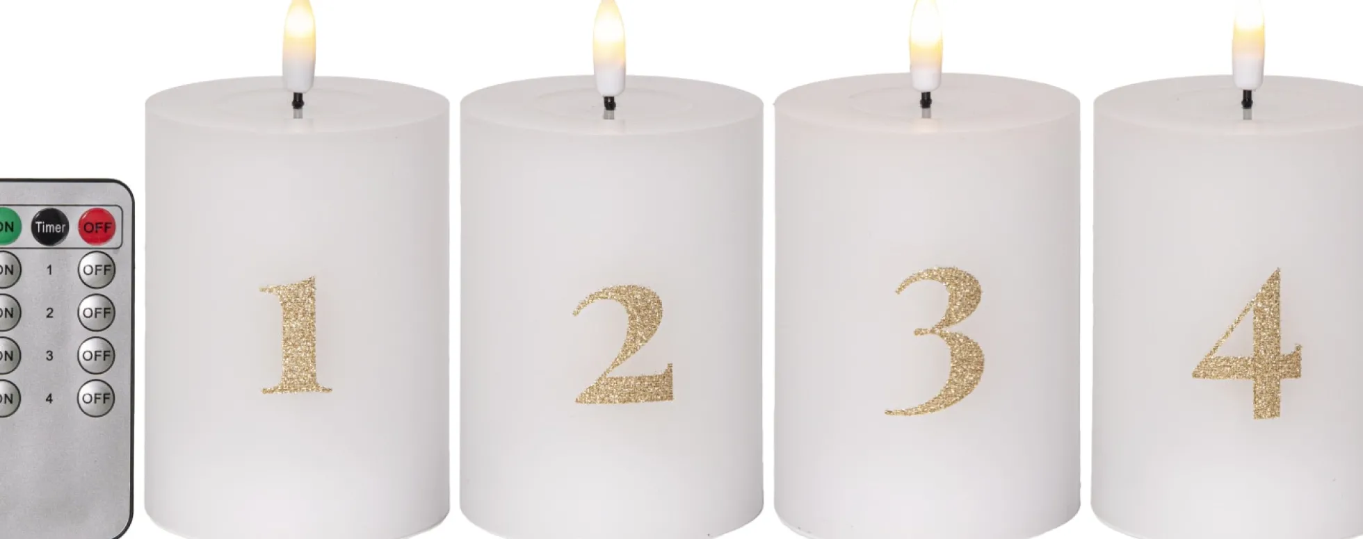 Star Trading flamme advent bloklys med tal og fjernbetjening, 4 stk