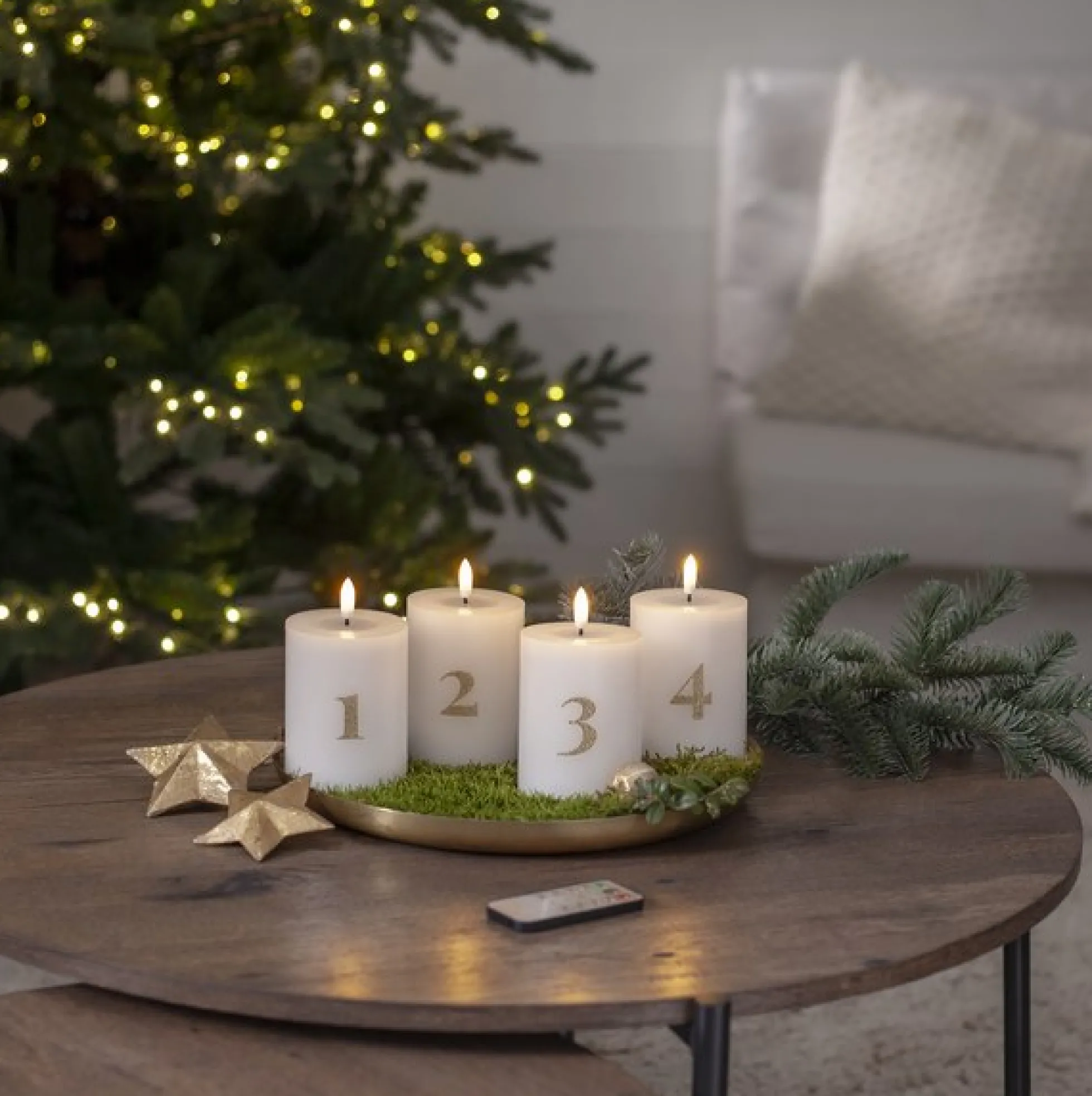 Star Trading flamme advent bloklys med tal og fjernbetjening, 4 stk