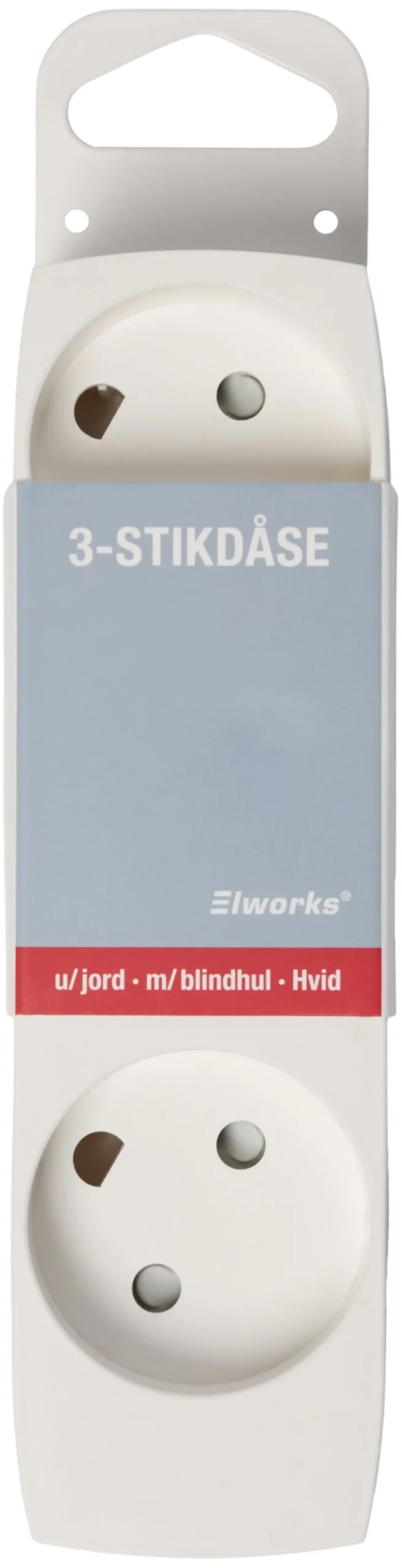 Stikdåse 3 udtag, blindhul, uden jord, hvid