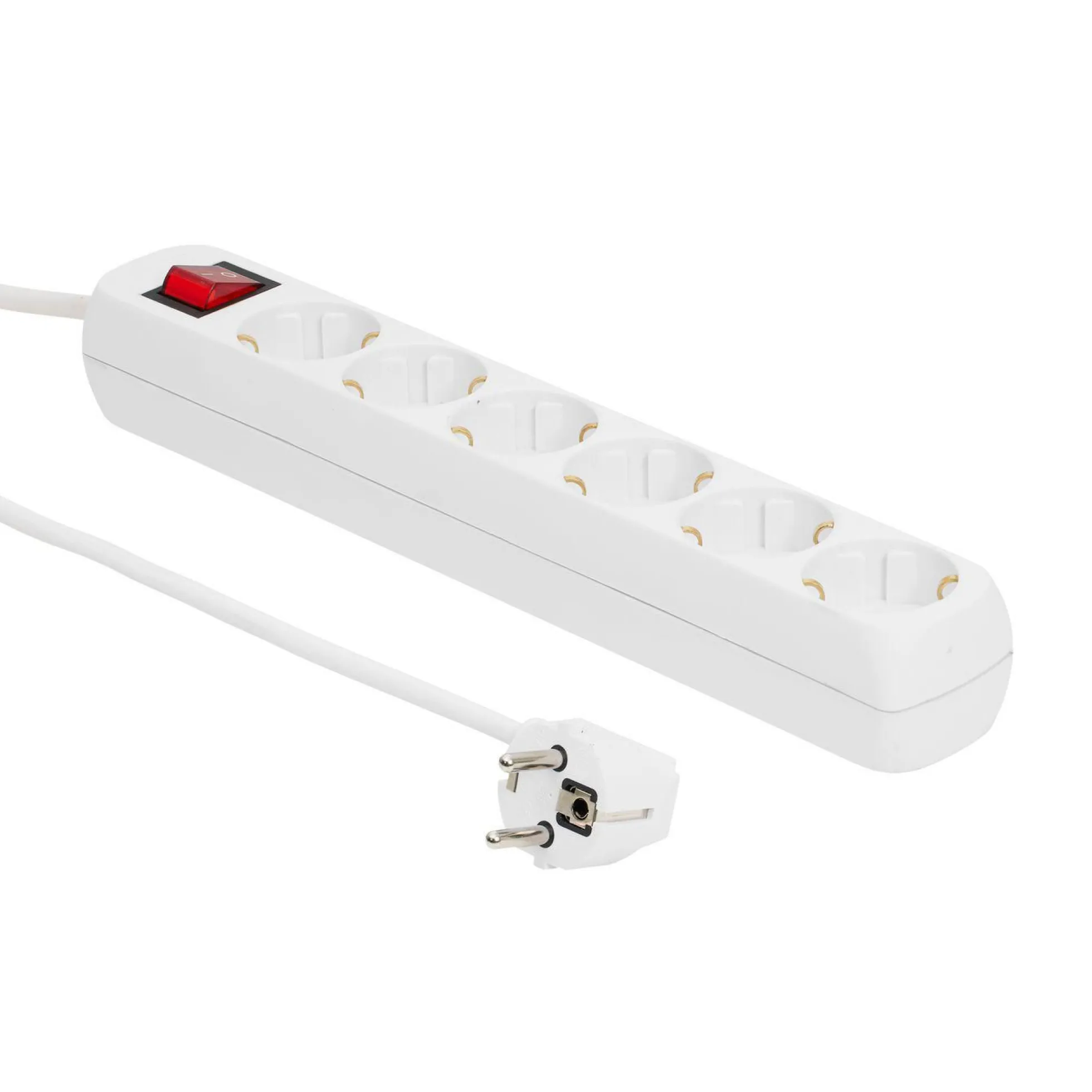 6-stik Schuko-stikkontakt, med afbryder