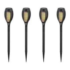 4 stk Solcelle Havelamper - Sorte, med spyd, flammeeffekt, 50cm høj