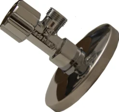 Stopventil m. stor roset, 1/2" x 3/8" (lang eller kort model)