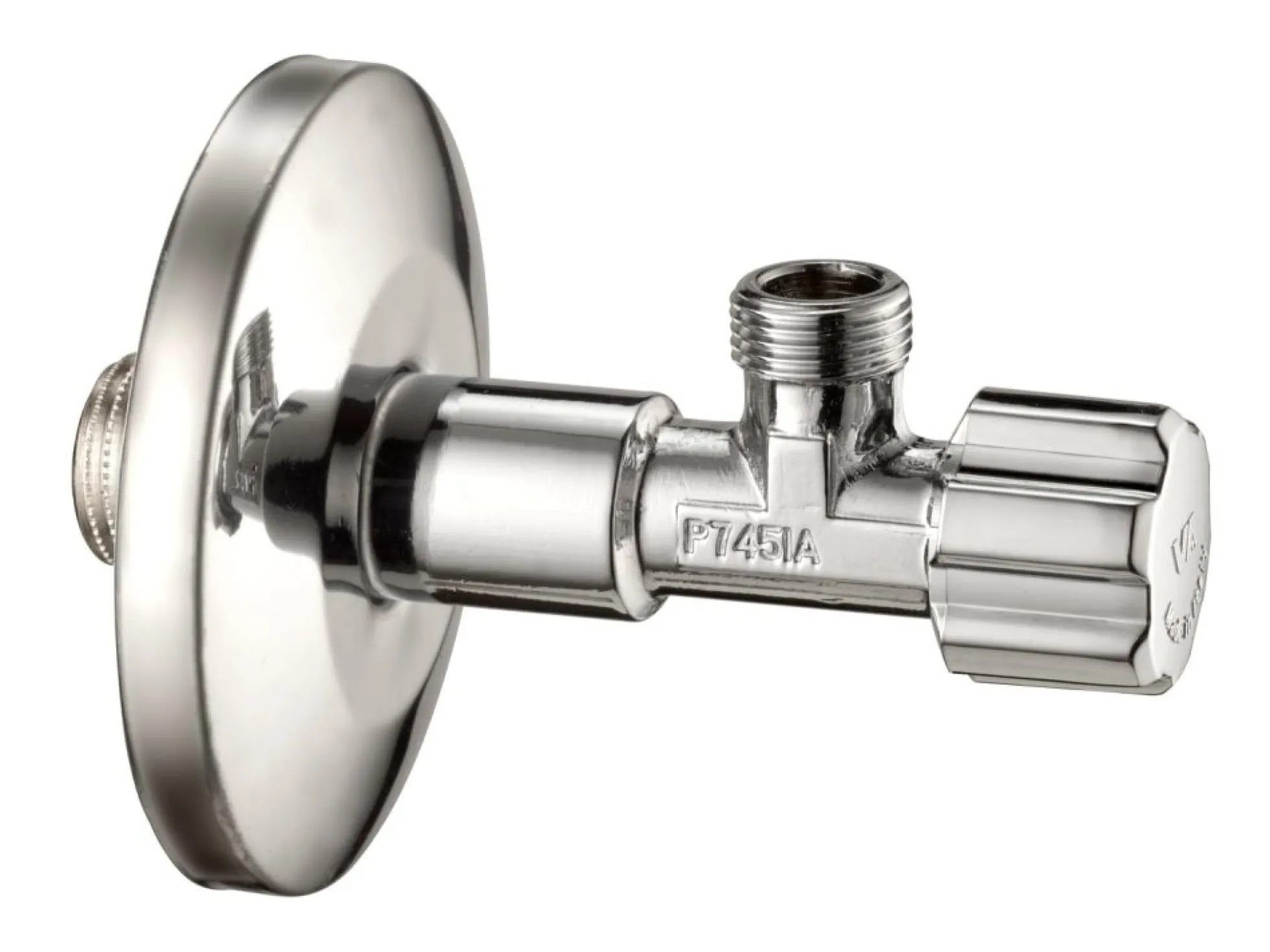 Stopventil m. stor roset, 1/2" x 3/8" (lang eller kort model)