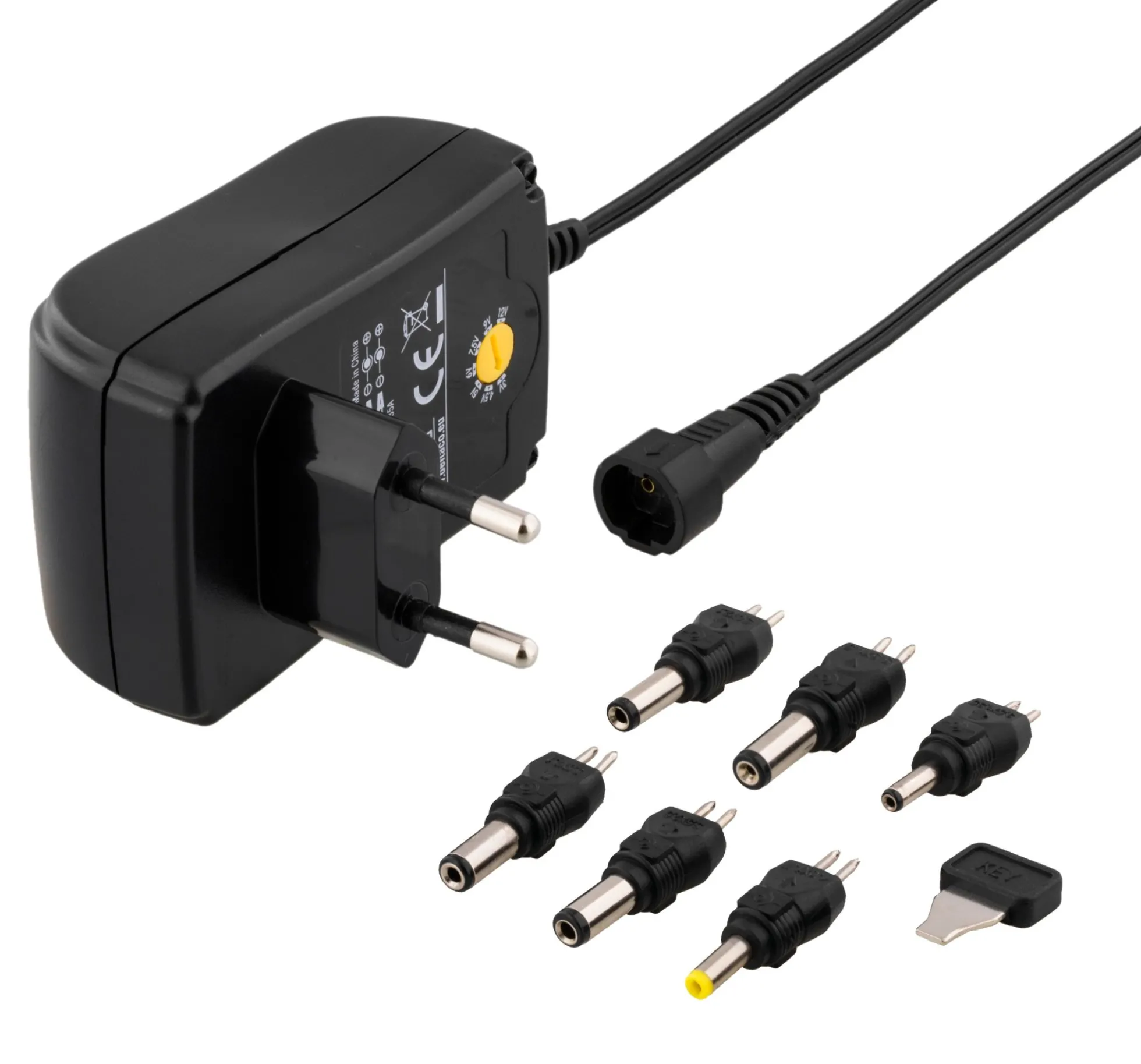 Strømforsyning, PSR-15B, 240V til 3-12V, 1,5A, med forskellige tips, sort