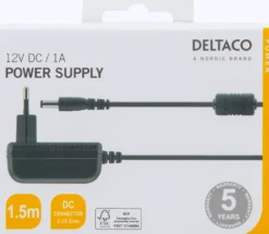 Strømforsyning, 100-240V AC 50/60Hz til 12V DC, 1A, 1,5 meter