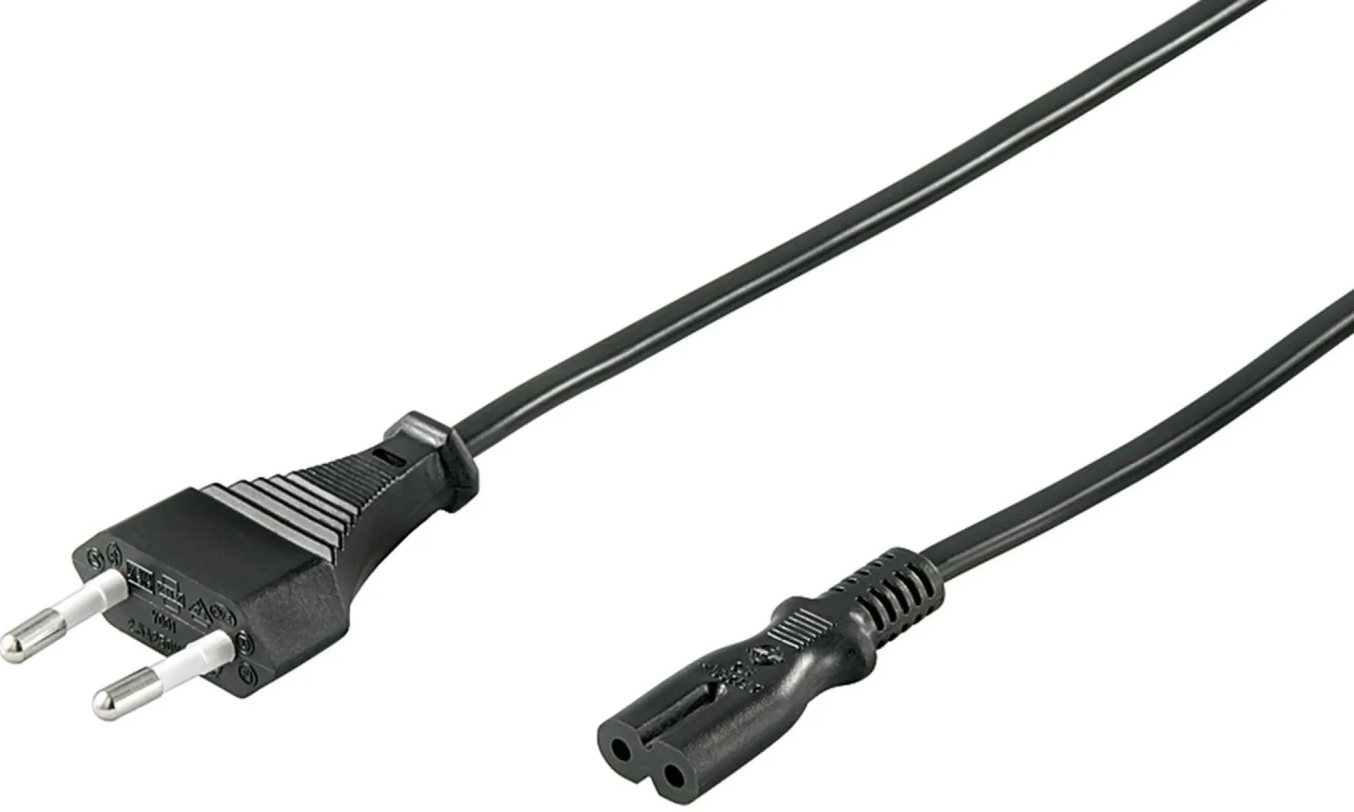 Strømkabel, CEE 7/16 - C7, sort, 2,5 A, 250 V, H05VV-F2x0.75mm2 CU, han-hun - MicroConnect