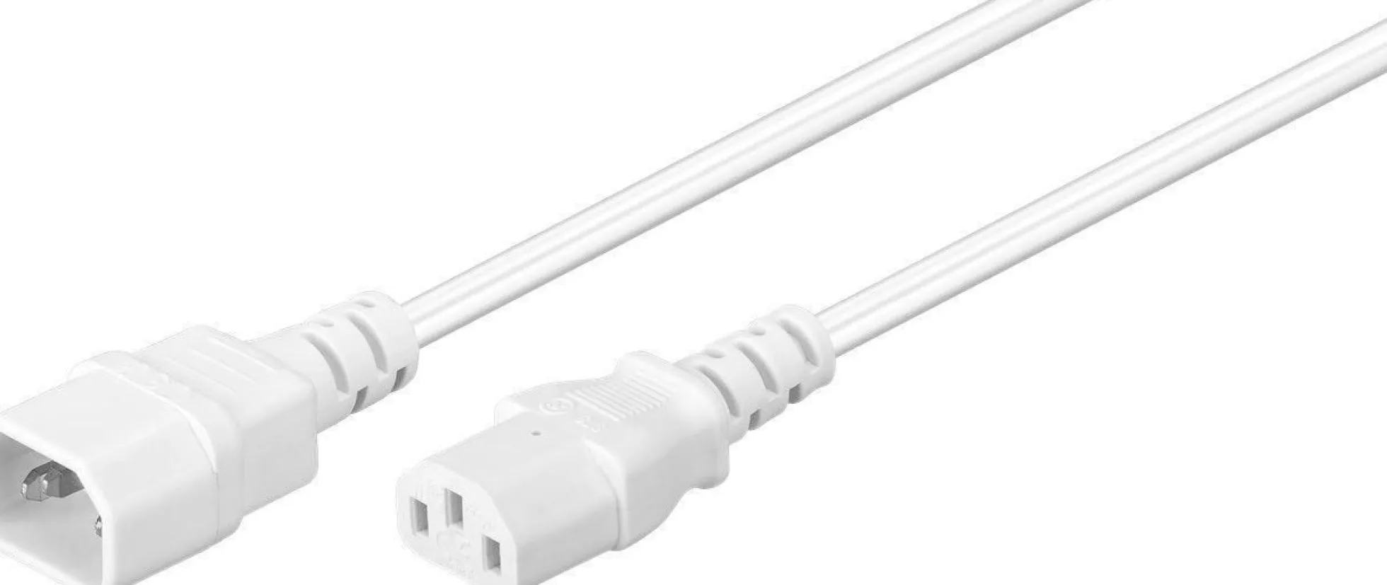 Strømkabel, C13 til C14, hvidt forlængerkabel, 10A/250V, H05VV-F 3x0,75 mm² CU, hun-han - MicroConnect