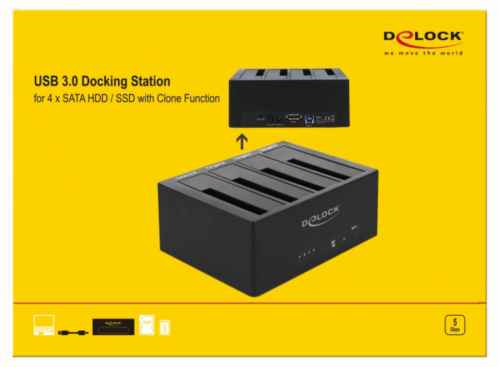 SuperSpeed USB 5 Gbps docking station, 4xSATA HDD/SSD clone