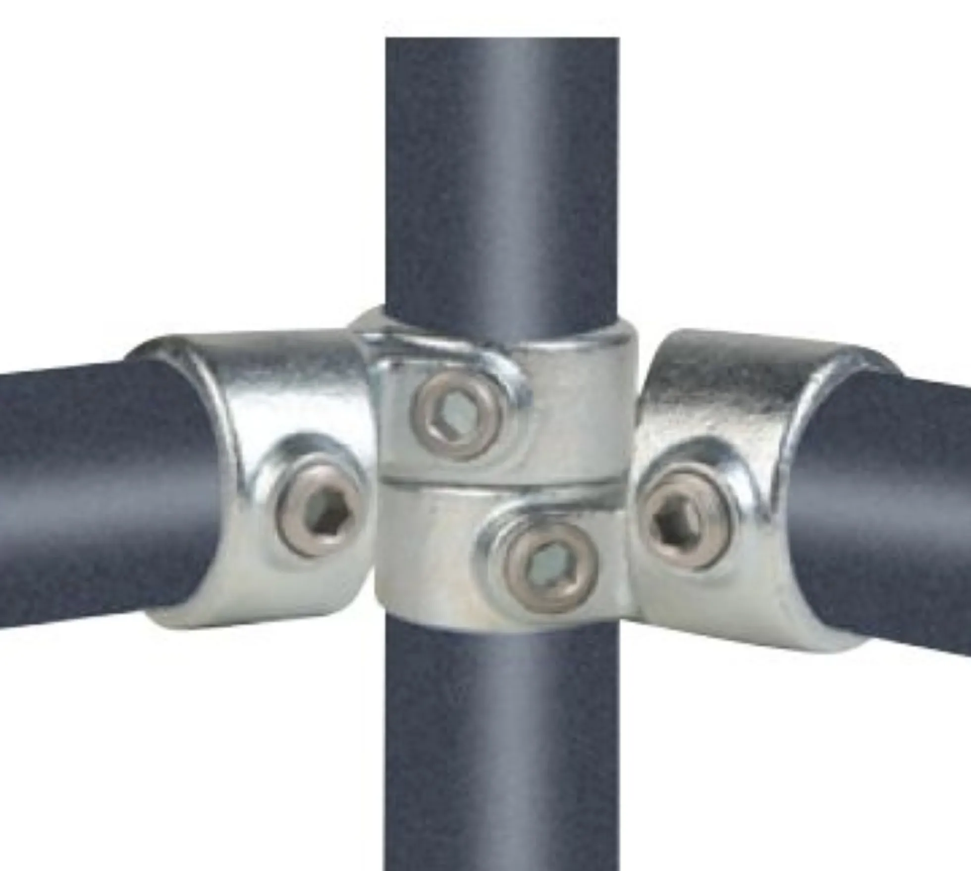 Tee flex , galvaniseret, vandrørs-fitting til stativ og reol - Pipe Clamps