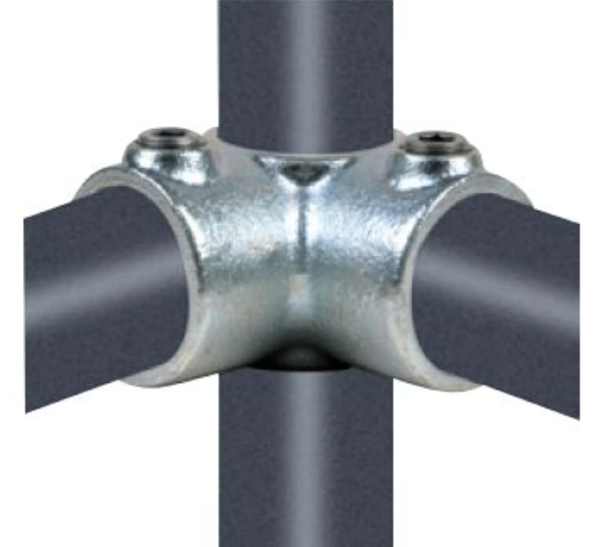 Tee hjørne med gennemgang , galvaniseret, vandrørs-fitting til stativ og reol - Pipe Clamps
