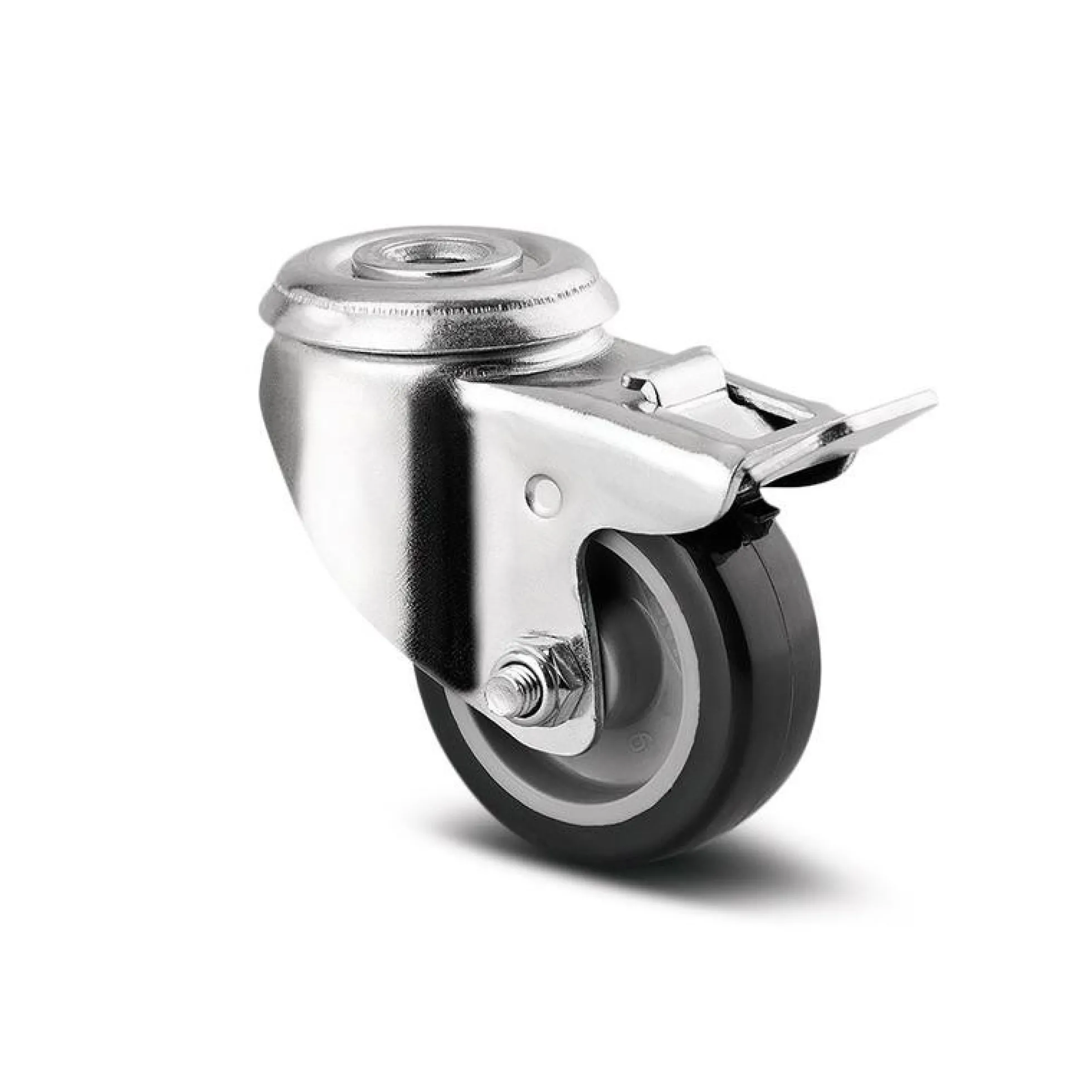 Tente drejeligt hjul med bremse, polyuretan, Ø50 mm, glideleje, 40 kg, med bolthul, byggehøjde: 69 mm