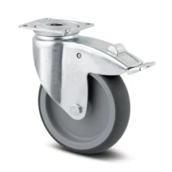 Tente drejeligt hjul med bremse, gummi, 75 mm, 75 kg, glideleje med plade, byggehøjde: 100 mm