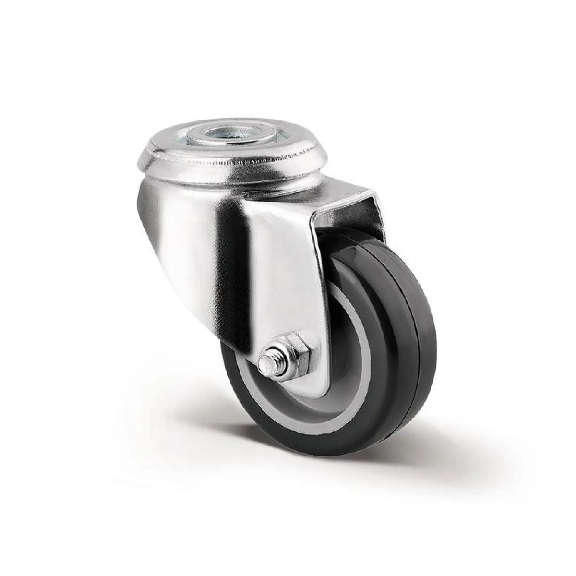Tente drejeligt hjul, polyuretan, Ø50 mm, glideleje, 40 kg, med bolthul, byggehøjde: 69 mm