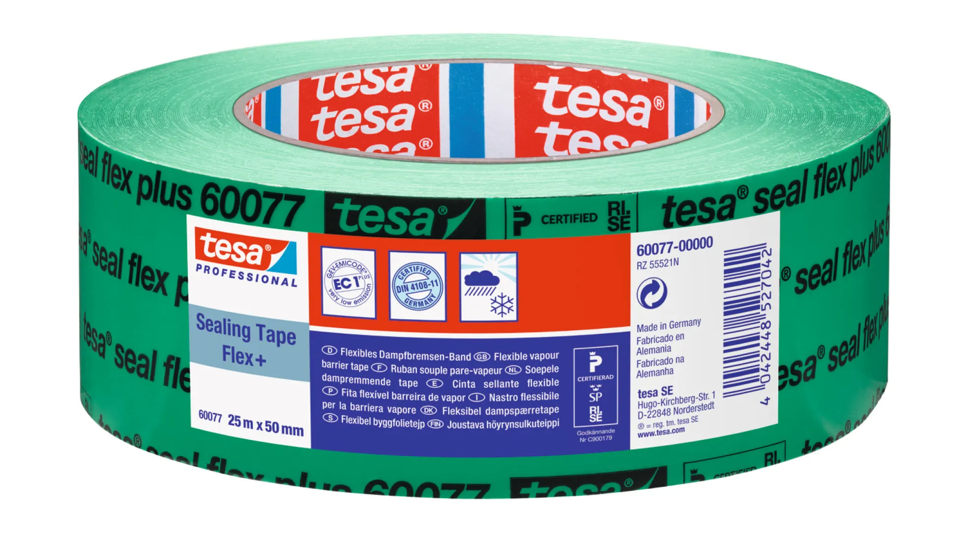 Tesa dampspærretape 60077 SealFlex, 50 mm x 25 meter, grøn