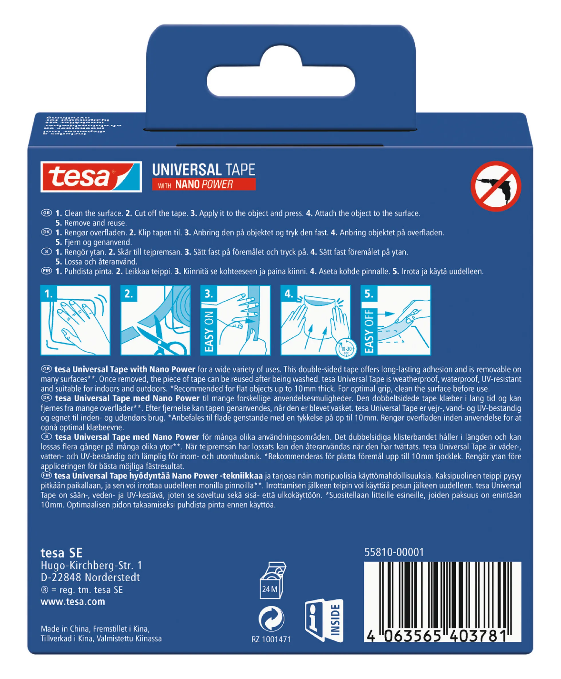 tesa dobbeltklæbende Nano Power tape, 30 mm x 3 meter, klar