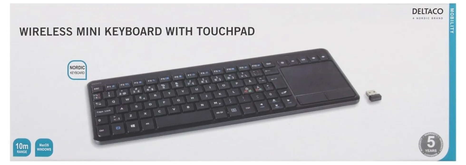 Trådløst Mini tastatur med touchpad (mus), sort