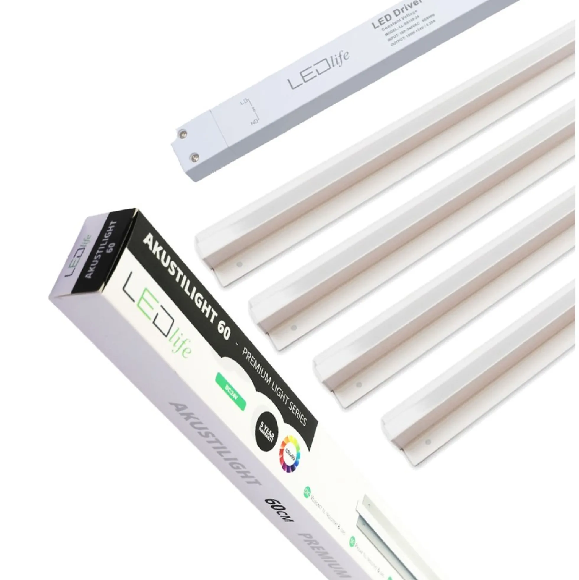 Troldtekt LED Skinnesæt, 4x120 cm, dæmpbar, planforsænket, fjernbetjening inkl. Akustilight & driver, 35W, 3600lm - LEDlife