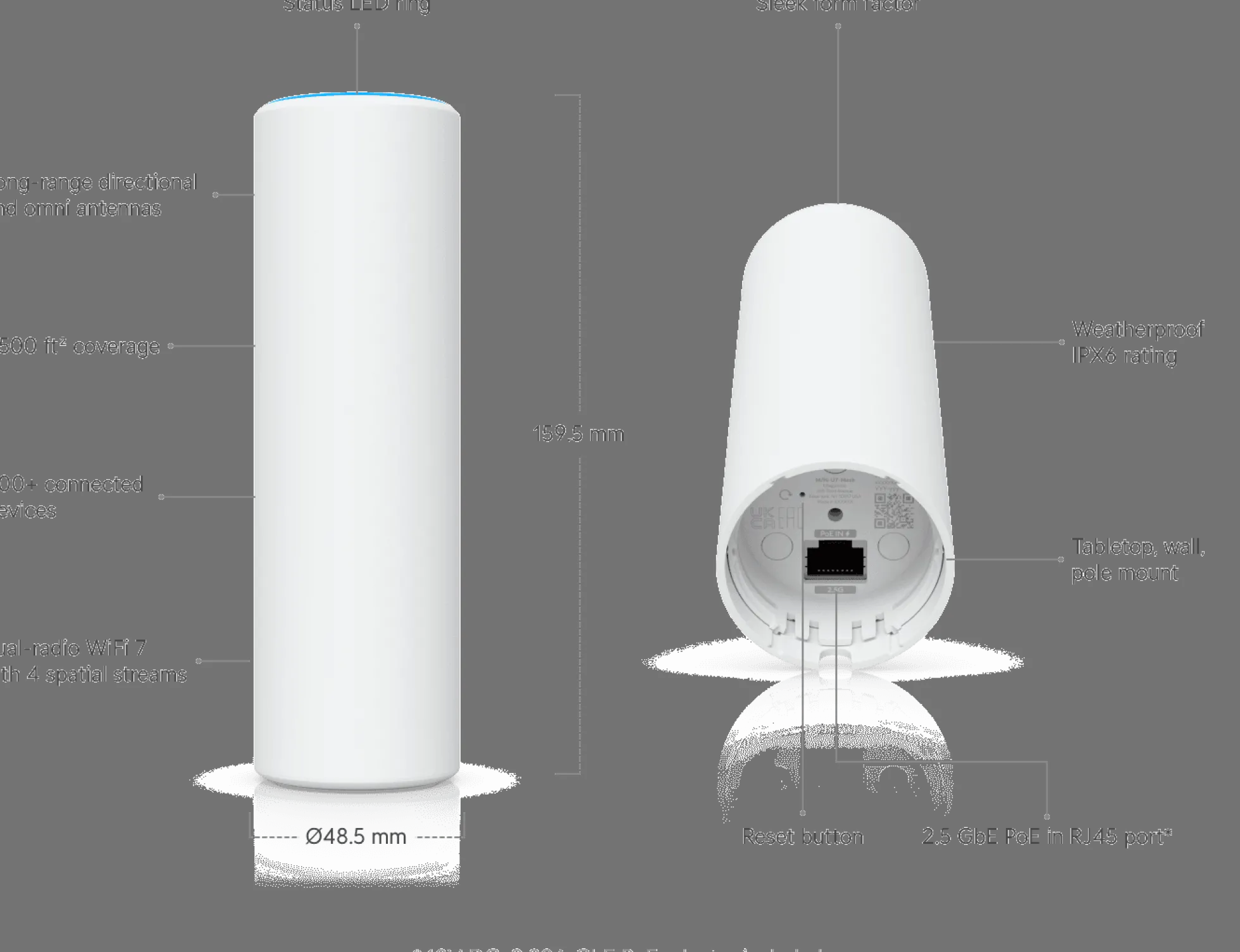 Ubiquiti U7-Mesh, WiFi 7 AP, indendørs/udendørs, med integreret long-range antenne (udgået)